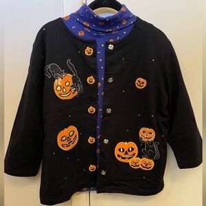 Vintage Halloween Cardigan with Cats & Pumpkins